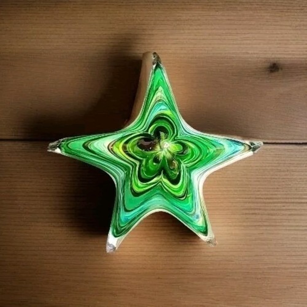 Handblown Glass 7" Starfish Paperweight Green Black Blue SIGNED by Thompson 2011